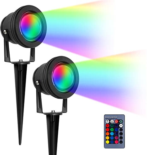 2x10W RGB Faretto a LED da esterno,LED luce del giardino,luce decorativa bianca calda per giardino, cortile, vialetto [Classe di efficienza energetica A+]
