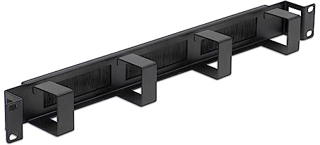 WAYTEX 37338 Besen Kabeldurchführung mit Kabelführung 5 Ringe aus Metall, 19 Zoll 1 HE für Schrank 49 cm – Schwarz