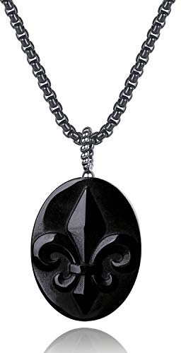 COAI Collier Chaîne Pendentif Ovale Fleur de Lis Unisexe