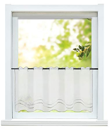 ESLIR Scheibengardine Landhaus Bistrogardine Küche Gardinen Transparent Vorhang Bestickt Kurzgardine mit Wellen Stickerei Voile HxB 45x120cm 1 Stück