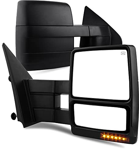 AUTOSAVER88 Towing Mirrors Compatible with 2004 2005 2006 Ford F150 Truck, Trailer Tow Mirrors w/Power Heated Glass Turn Signal Puddle Lamp, Manual Telescoping and Folding Side Mirror
