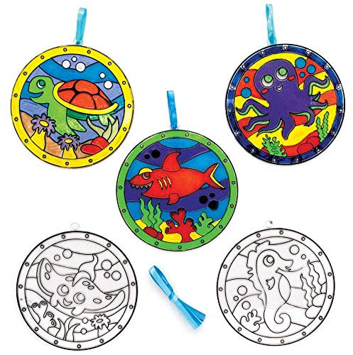 Baker Ross FE241 Sonnenfänger zum Basteln, Meereswelt, Buntglas-Effekt für Kinder zum Dekorieren und Präsentieren für Kunst- und Bastelaktivitäten, 6 Stück