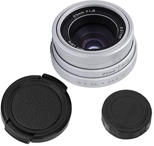 25mm Wide Angle Lens, F1.8 Mini CCTV C-Mount Wide Angle Lens for DSLR Cameras (Black)(Silver)
