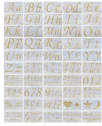 50 Stück Kunststoff-Schablonen Alphabet Vorlagen Zahlensymbol Schablonen Schild Schablonen zum Malen auf Holz Leinwand Keramik Wand T-Shirt Glas Kunst Handwerk