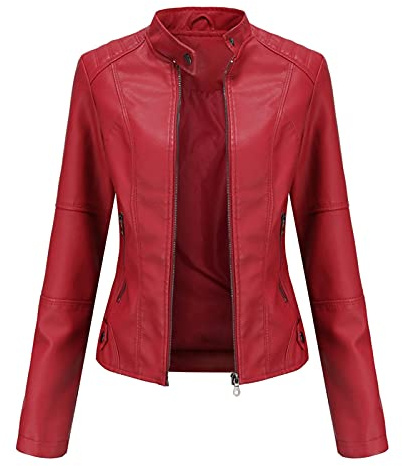 Giacca da motociclista da donna, taglia 20/18/16, giacca da donna in pelle PU slim fit, giacca da motociclista sottile, cappotto corto per autunno e primavera