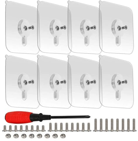 8-Set Adhesive Screws Wall Mount Hanging Nails No-Trace No Drilling Stick-on Sticky Screw with 3 Different Size Screw for Bathroom Kitchen Storage Room Tile Wall Shower Room