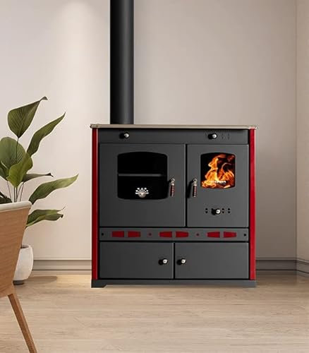 Prometey EEK A+, stufa a legna con vano cottura e piano cottura, Perfect Eco Lux, nero, destro, stufa a legna da 7 kW, stufa in legno, forno a capanna, forno da giardino, misura L