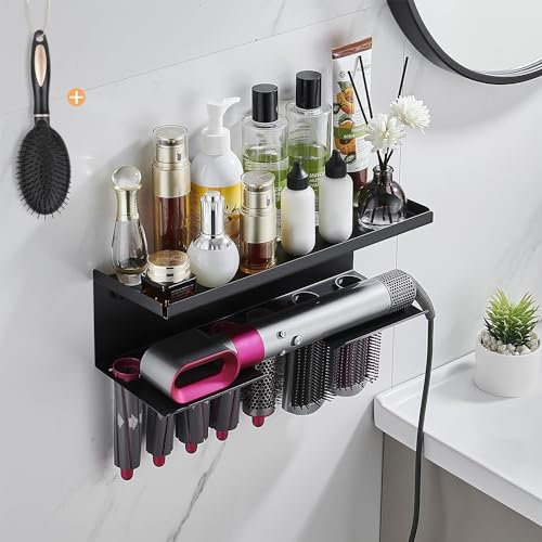 Yimerlen Airwrap Aufbewahrungshalter kompatibel mit Dyson Airwrap Wandhalterung Aufbewahrungsregal für Lockenstab Aufsätze und kompletten Styler (mit Luftkissenkamm) Black-SUS304