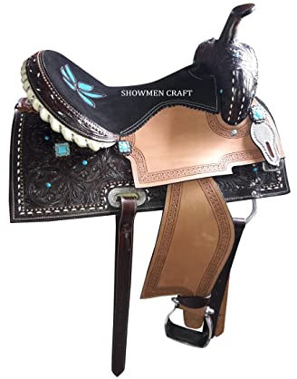 SHOWMEN CRAFT Western Barrel Racing Style Sattel mit passendem Halfter und Brustkragen (43,2 cm)