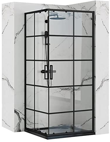 VBChome Duschkabin 80 x 100 cm, svart, 190 cm, 5 mm, hörningång, kvadratisk, duschvägg, skjutdörr, duschavskiljare, klart säkerhetsglas, dusch, duschskiljevägg