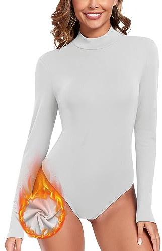 WOWENY Body à Manches Longues pour Femme avec col Montant - Body Thermique en Polaire - Pull à col roulé pour