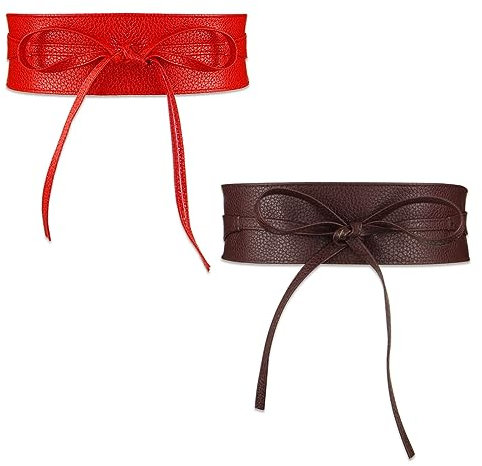 2 Stück Damen Breiter Obi Gürtel GüRtelwickel Taillengürtel Taille Band für Damen Mädchen Geeignet für Kleider, Hemden, Einfache Und Vielseitige Accessoires GüRtel für Breite GüRtel（1 Rot, 1 Braun）