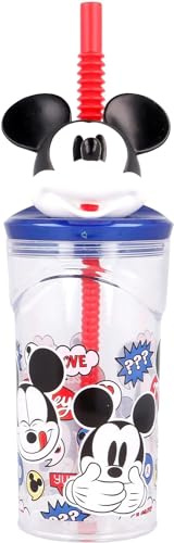 3D Cartoon Character Kids Figurine Re-Usable Plastic Tumbler Beaker with Re-Usable Flexi Straw - 360ml (Mickey Mouse)
