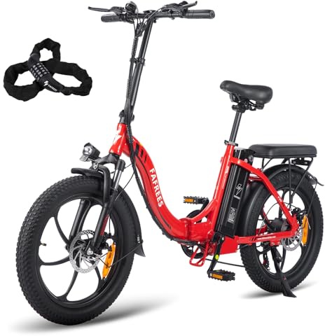 Fafrees F20, Ebike Klapprad 20 * 3.0 Zoll, Elektrofahrrad 36V 18Ah Akku, City E Bike Herren 250W Fatbike Damen 25km/h, E-Fahrrad Klappbares, Rot