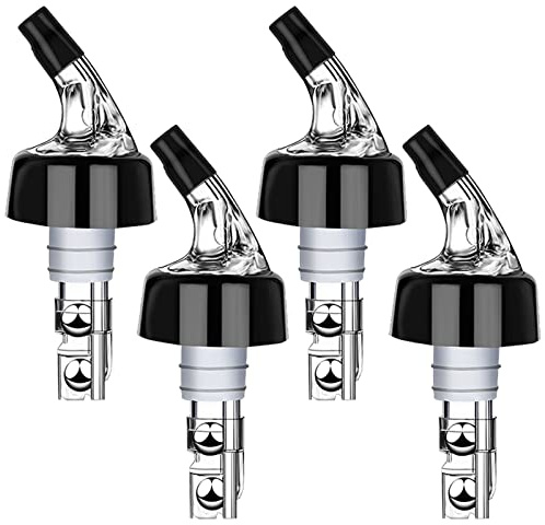 NFFIBDH Automatic Measured Bottle Pourer - Quick Shot Spirit Liquor Pour Spouts with Dust Caps for Wine Cocktail Beverages - Ideal Home Bar Tools 1 oz / 30ml (Clear, 4 Pack)
