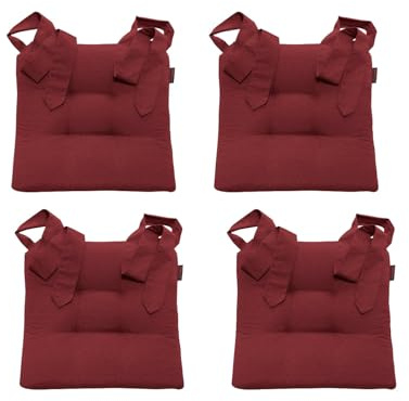 MAGMA Fino | 4er Set | Stuhlkissen Sitzkissen Schleifenband I Rot | Auflage | Polster I Eßzimmer I ca. 42cm x 46cm x 7cm I leichte Struktur I im Landhausstil I Handwäsche