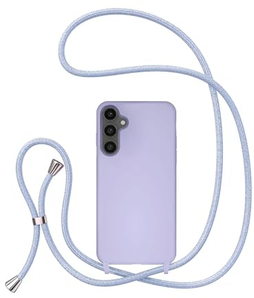 UEEBAI Crossbody Lanyard Phone case for Samsung Galaxy A15 4G/5G, Silicone Liquid Phone Cover Necklace Cord Strap Soft Shockproof Protective Case - Lavender