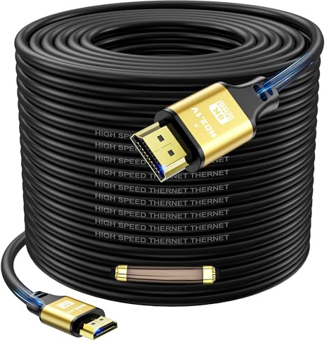 jojobnj Extra Long Hdmi Cable 30M, 4K@120Hz,48 Gbps, Built-in Signal Booster, Hdmi 2.1 cord with Gold-plated Connectors, Aluminum Shell, for Office Installations, Events, Exhibitions, Stage Displays