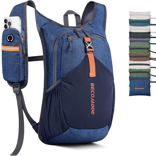 BECOJADDE 15L Wanderrucksack Herren Kleiner Rucksack Damen Leichter Daypack Tagesrucksack Faltbarer Trekkingrucksack für Camping Outdoor Wandern Travel Blau
