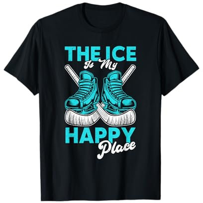 The Ice Is My Happy Place Funny Ice Hockey T-Shirt