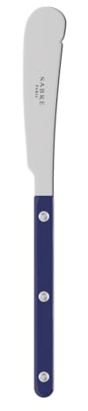 SABRE PARIS - Butter knife 21.5 cm - Bistrot Collection - Perfect for Butter, Tapenades, Spreads - Stainless Steel & Nylon - Dishwasher Safe - Navy Blue - Brilliant Finish