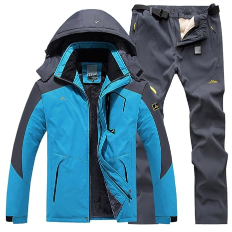 Generisch Ensemble de ski pour hommes 2 pièces Ensemble de snowboard coupe-vent avec capuche imperméable Vêtement de ski pour hommes Costume thermique de ski Veste et pantalon de ski pour l'hiver, B01