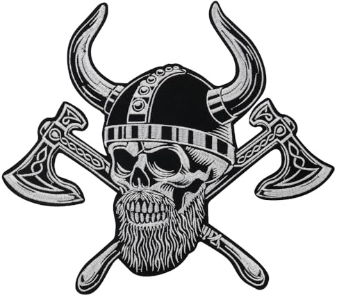 Parches bordados de calavera de hacha de cuerno de toro para planchar en ropa, apliques, chalecos, chaquetas, insignias geniales para jinete