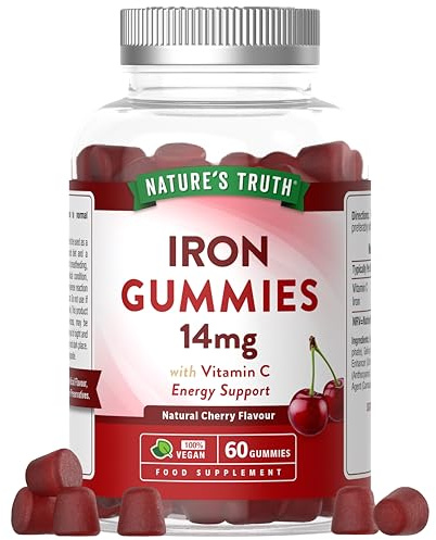 Iron Gummies with Vitamin C | 14mg High Strength Iron Supplement | Natural Cherry Flavour | 60 Gummies | Vegan | for Men & Women | Nature's Truth