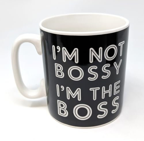 JRose Collections Giant 900ml Mug – Black & White Extra Large Coffee Cup with Quote “I’m Not Bossy I’m The Boss” – Jumbo Ceramic Tea Mug, Funny Office & Home Novelty Gift