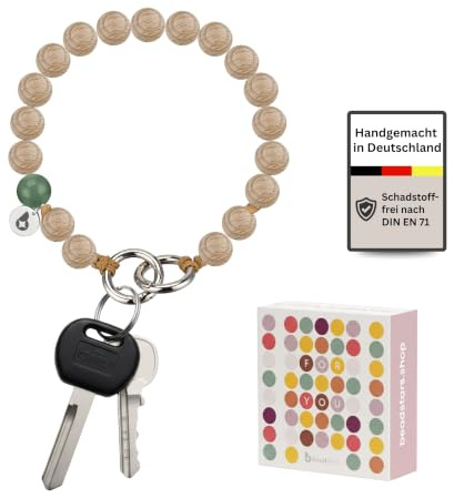 beadstars® Schlüsselanhänger Damen Holzperlen Auto – handgemachter Perlen-Anhänger zum Umhängen im Armband-Design, 25 cm lang, stilvolles Accessoire & Geschenkidee für Frauen