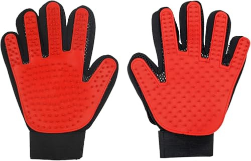 Fellpflege-Handschuhe für Hunde, Katzen, Kaninchen, Pferde, doppelseitige Haarentferner-Fäustlinge mit Massagenoppen, wiederverwendbare Fellhandschuhe für langes und kurzes Haar, 1 Paar (rot)