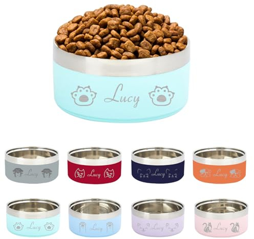Personalisierter Haustier Napf, Personalisierter Namens Napf für Haustier | Personalisierter Graviertem Namen, Edelstahl-Doppelschüssel für Katzen und Hunde, Perfekt als Besonderes Haustiergeschenk