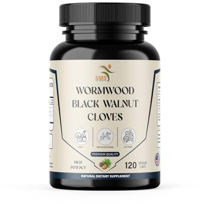 SMSHEALTHPRODUCTS.com Wormwood Black Walnut Clove Capsules Herbal Detox & Cleanse Supplement with Sweet Wormwood, Black Walnut, and Cloves, 120 Veggie Capsules for Digestive Support and Wellness