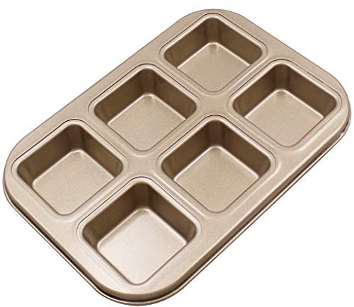 Muffin Cake Pan 6-Cavity Square Non-Stick Cupcake Tray Carbon Steel Bakeware for Oven Baking