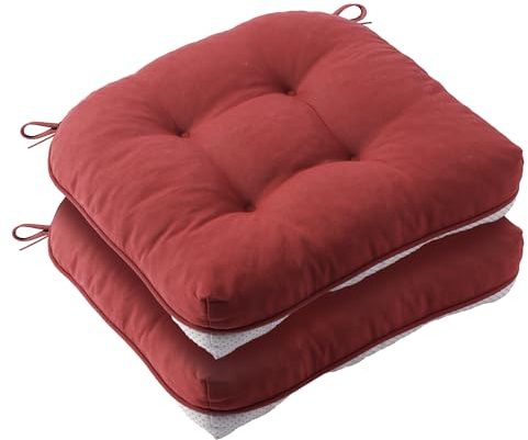 Battilo Chair Cushions Set of 2 for Dining Chairs, Seat Cushions for Kitchen Chairs with Non-Slip Backing, Indoor/Outdoor Waterproof Chair Seat Pads with Ties, 15.5x15.5x4, Red