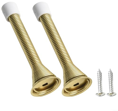 2 topes de puerta de resorte de acero para protección de pared para evitar daños y ruido en la manija de la puerta (dorado)