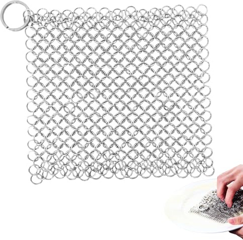 KinetiCore Cast Iron Chainmail Scrubber, 316L Stainless Steel Non-Scratch Mesh Scourer for Skillets, Pans, Dutch Oven, Woks, Griddles & BBQ Grill