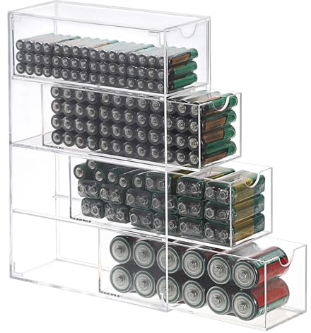 IGNPION Acrylic Battery Organizer Box Fit AA,AAA,9V,C,Button Cell Batteries | Large Capacity Battery Holder Drawer, Compact Desktop Battery Storage Box for Home Garage Warehouse(Batteries Not Included)