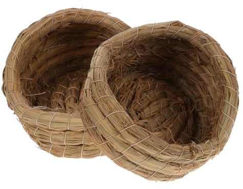 PartyKindom Lot de 2 Nids Tissés en Paille Naturelle, Nid pour Animaux Domestiques Petite Cabane Tressée, Taille 15 Cm, Adapté pour Cage à Poules, Maisonnette Confortable pour Poules