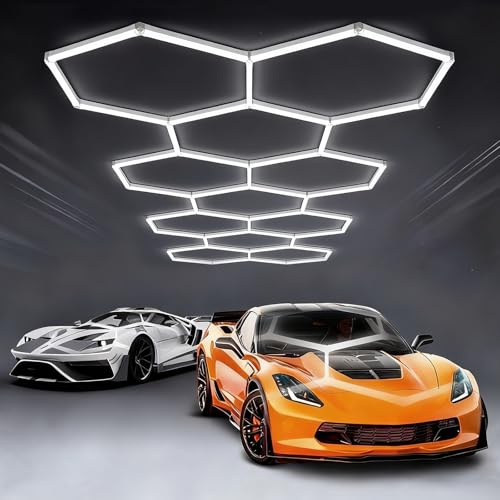 GAORUTO Luce LED Esagonale per Garage 6500K - Lampada A Luce Diurna Collegabile per Magazzino, Cantina E Autolavaggio 11 Hex