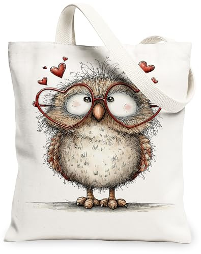 Süße Eulen-Canvas-Tragetasche, bezauberndes Vogel-Design, wiederverwendbare Einkaufstasche, leicht, waschbar, Schultergurt, Segeltuch für Reisen