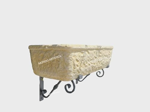 Lavello Lavandino In Cemento Con Staffe in Ferro, Lavabo, Fontana, Vasca E Gocciolatoio reversibile - Larghezza 80x40 Cm - Per Esterno Da Giardino Colore Sfumato giallo ocra