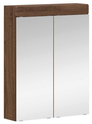 Ezbryzmatic Tulum Walnut Oak Effect Bathroom Mirror Cabinet Made of Durable Chipboard 60 x 16 5 x 78 cm Includes 2 Doors and 3 Shelves Ideal for Bathroom Storage and Organisation Included