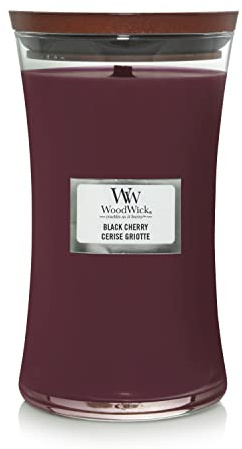 WoodWick Vela perfumada grande con forma de reloj de arena | Black Cherry | con mecha crepitante | Velas de larga duración: hasta 130 horas | Regalos para mujeres