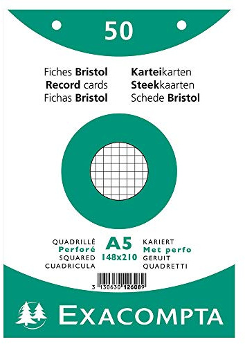 EXACOMPTA Karteikarten, DIN A5, kariert, weiß, Sie erhalten 1 Packung