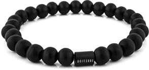 Akitsune Artem Perlen-Armband | Elastisches Herrenarmband aus Holz | Armschmuck Damen Herren Onyx Löwe - Mattschwarz Schwarz - 20cm