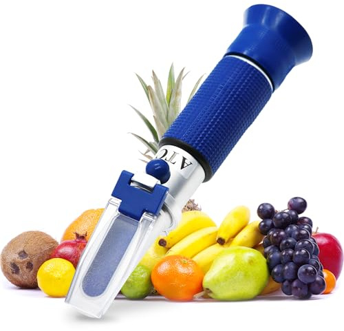 AMTAST 0-32% Brix Refractometer Test Sugar Content in Food Handheld Refractometer with ATC Sugar Refractometer for Cutting Fluid, Liquid Fruit, Made of Copper Not Cheap Aluminum (Model RHB-32ATC)