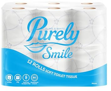 Blake & White Purely Smile 3 Ply Soft Toilet Rolls 12 Pack - Highly Absorbent Toilet Paper for Home & Leisure Centers - Ultra Durable & FSC Certified Tissue Roll - PS1125