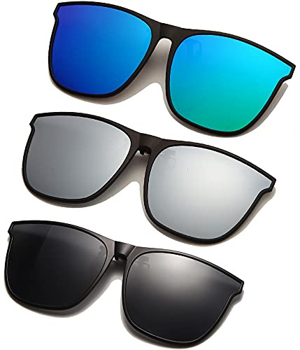 Long Keeper Polarisierte Sonnenbrille Clip für Brillenträger - 3 Paar Sonnenbrille Zum Aufstecken Polarisiert, Sonnenbrillen Aufsatz Brille Damen Herren