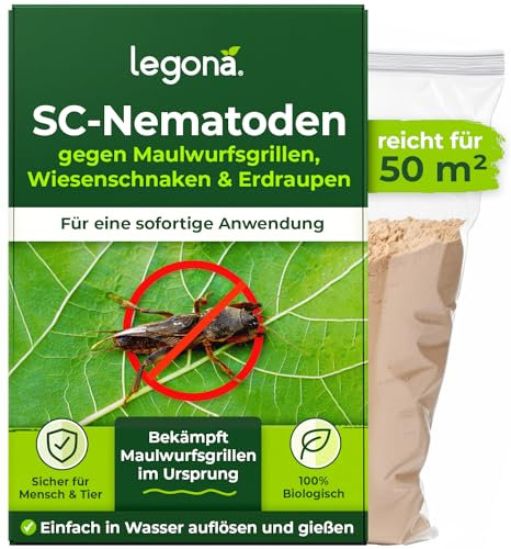 Legona Nématodes SC pour lutter contre les courtilières – 25 millions pour 50 m² / 125 l de terreau – Traitement bio sans nuisibles pour pelouses et massifs